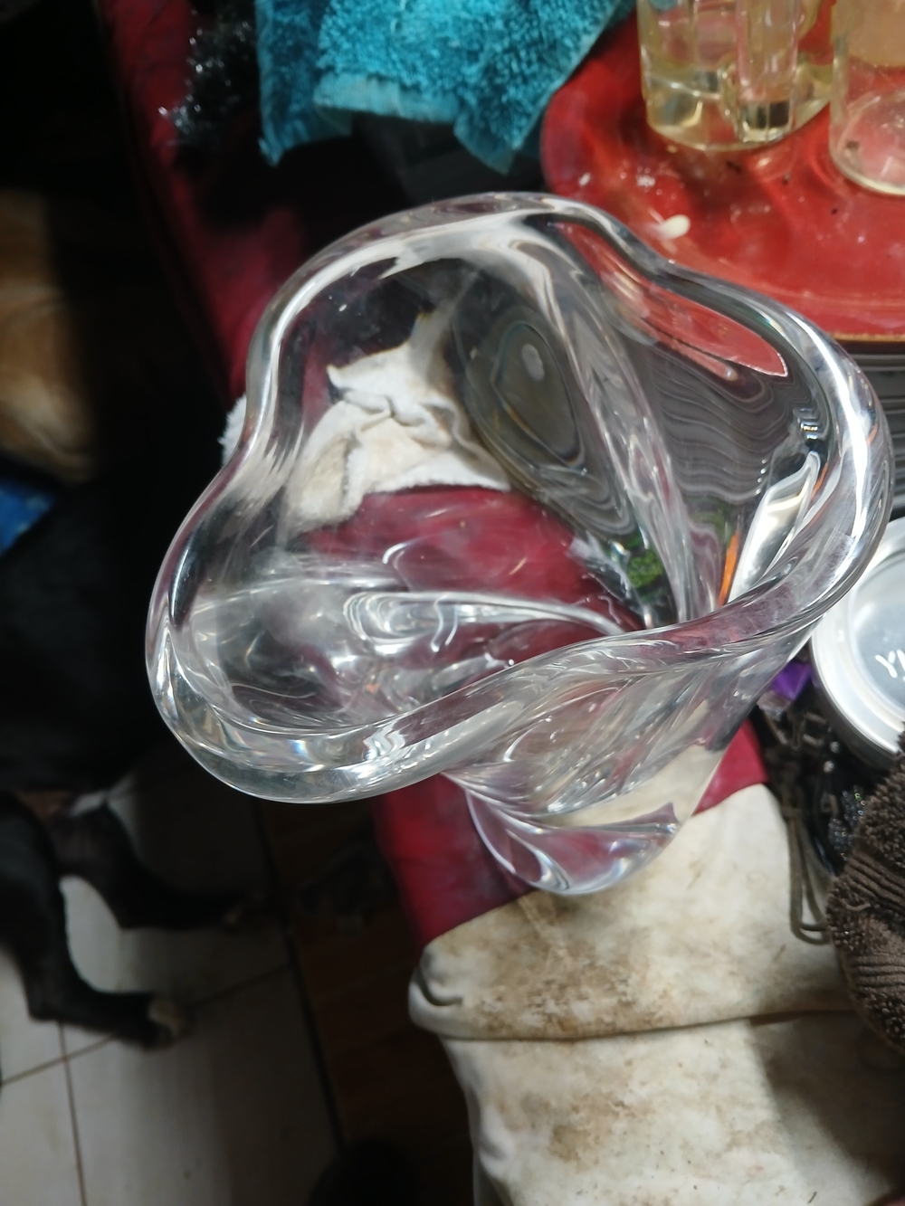 vintage Art Vannes France Mid-Century Modern crystal swirl console bowl Vase
